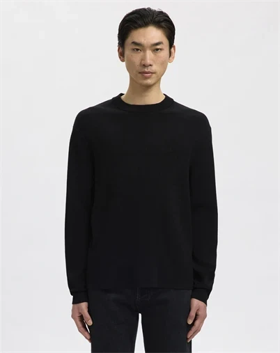 Selected - SLHTeller Relaxed Crew Neck Strik - Black